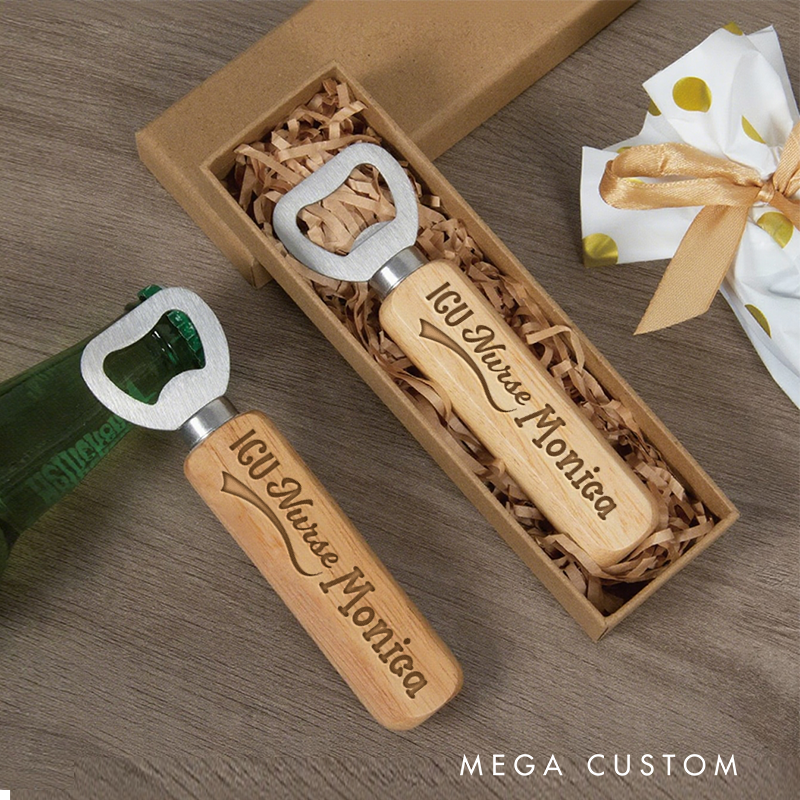 Personalized Wooden Handled Bottle Opener with Custom ICU Nurse Design Gift for Nurse