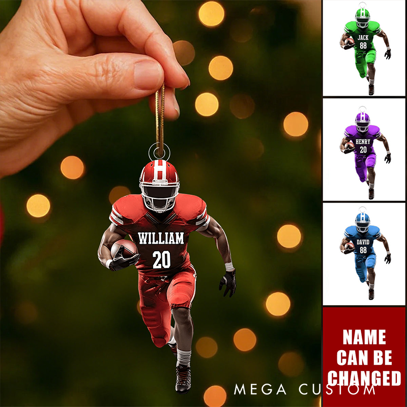 Personalized Football Player Acrylic Christmas  Ornament with Custom Name and Number