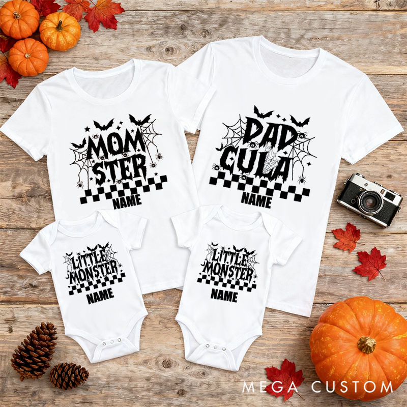 Personalized Halloween Dad Cula Momster Little Monster Horror Style Design Family Matching Outfit