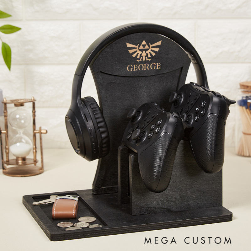 Personalized Wooden Headphones Holder and Controller Stand Engraved Headset Stand Custom Controller Holder Gift for Geek Gamers Lover