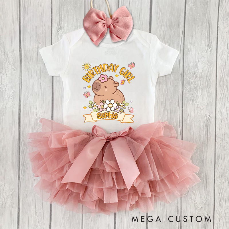 Personalized Capybara Birthday Baby Tutu Skirt Cute Animal Design and Pink Tulle for Nature-Loving Babies