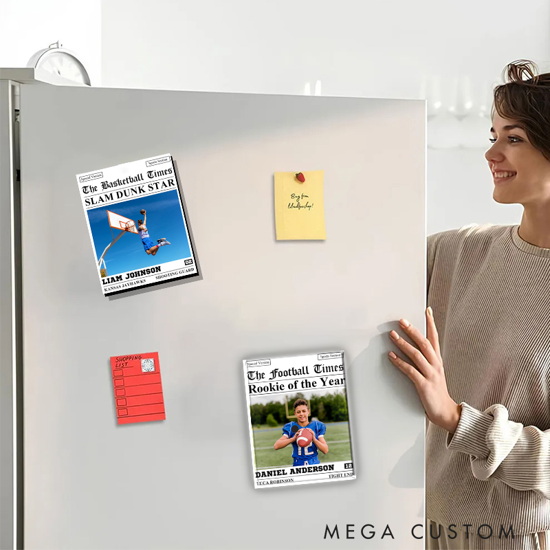 Personalized The Sports Times Baseball Newspaper Refrigerator Magnet with Custom Photo and Text  