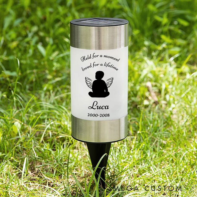 Personalized Angel Wing Footprint Character Silhouette Solar Garden Light with Name and Date Garden Decor Memorial Sympathy Gift for Loss of Loved One