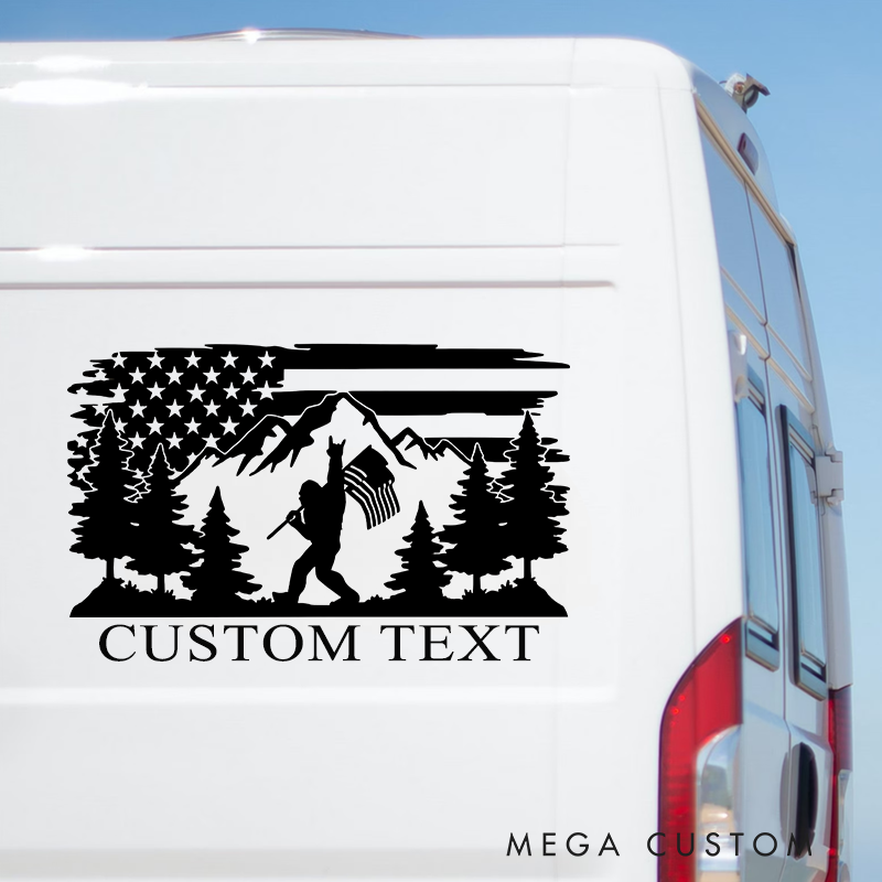 Personalized Patriotic Hiking Adventure Decal Funny Forest Mountains Decal Camper Van Sticker Gift for Outdoor Adventure Enthusiasts