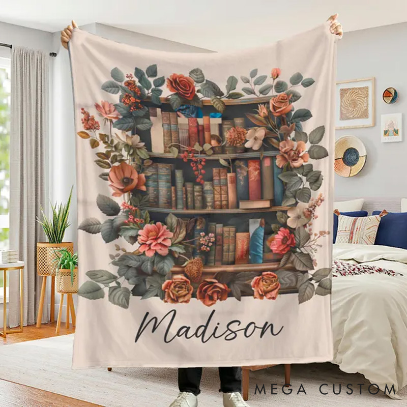 Personalized Floral Book Throw Blanket with Name Custom Floral Bookish Blanket Reading Lover Blanket Book Lover Gift Librarian Gift