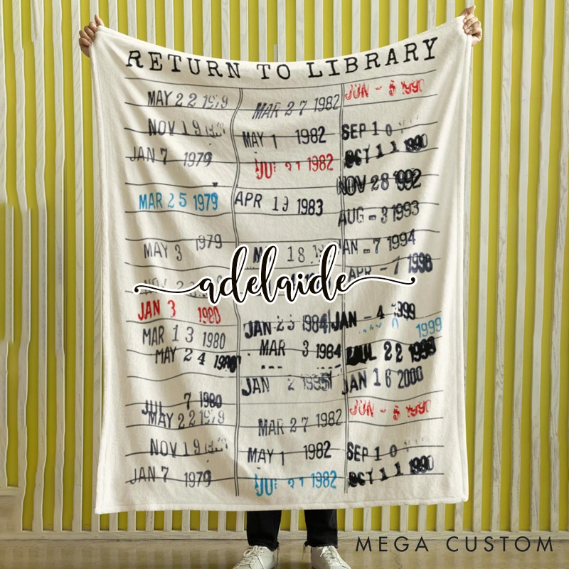 Personalized Return to Library Throw Blanket Custom Vintage Library Card Book Due Date Blanket with Name Book Lover Gift Librarian Gift