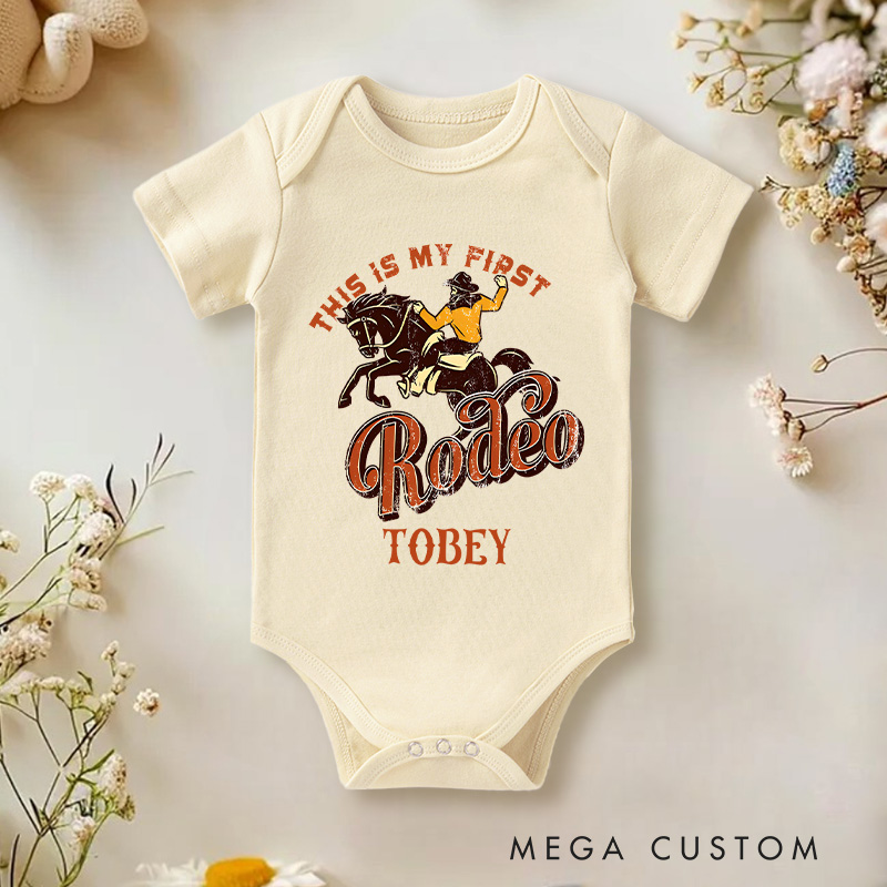 Personalized His Is My First Rodeo Baby Onesie Gifts for New Baby