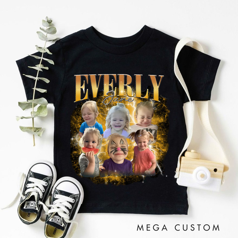 Personalized Photo Collage Kids T-Shirt with Custom Pictures and Name for a Unique Birthday Keepsake