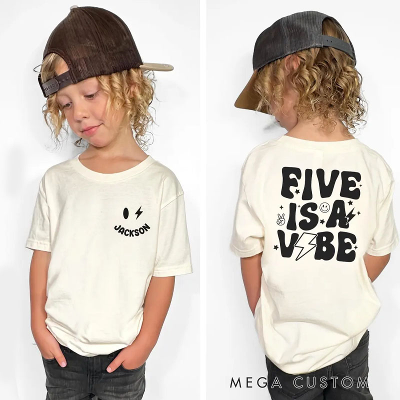 Personalized Five is a Vibe Kids T-Shirt with Bold Lettering and Fun Design for a Stylish Birthday