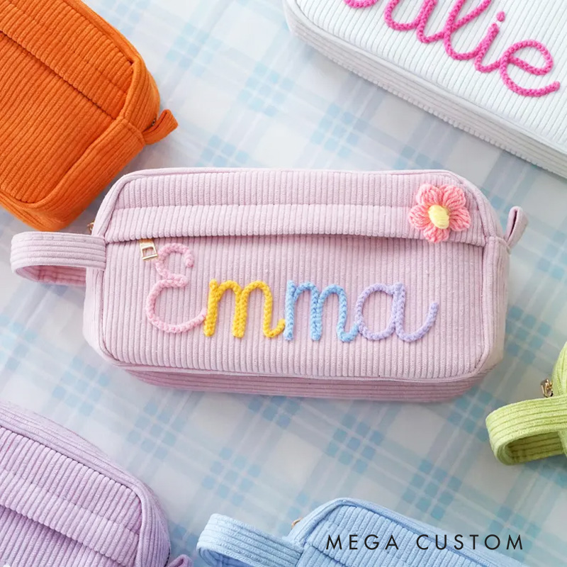 Personalized Name Pencil Case Corduroy Pencil Case for Kids with Name Yarn Name Pencil Case Back to School Gift