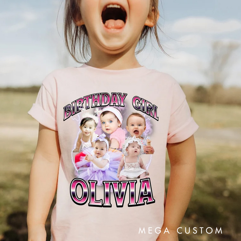 Personalized Birthday Kids Photos T-Shirt with Fun Character Design and Name for a Joyful Celebration