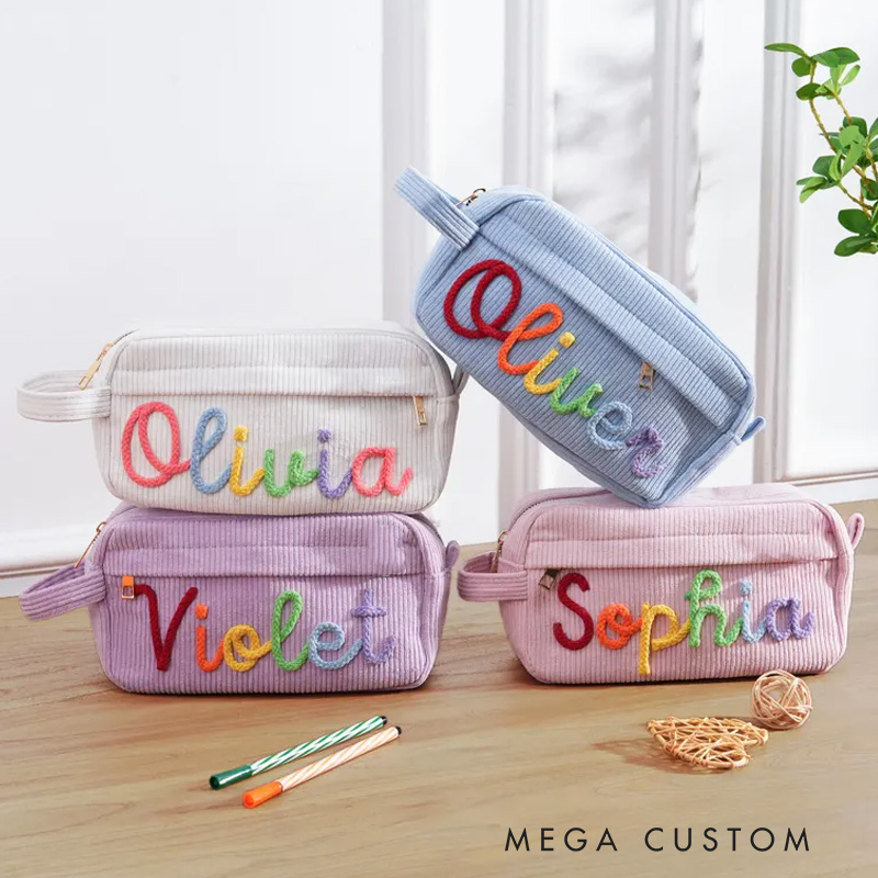 Personalized Handmade Yarn Name Pencil Case Monogram Pencil Bag Back to School Gift