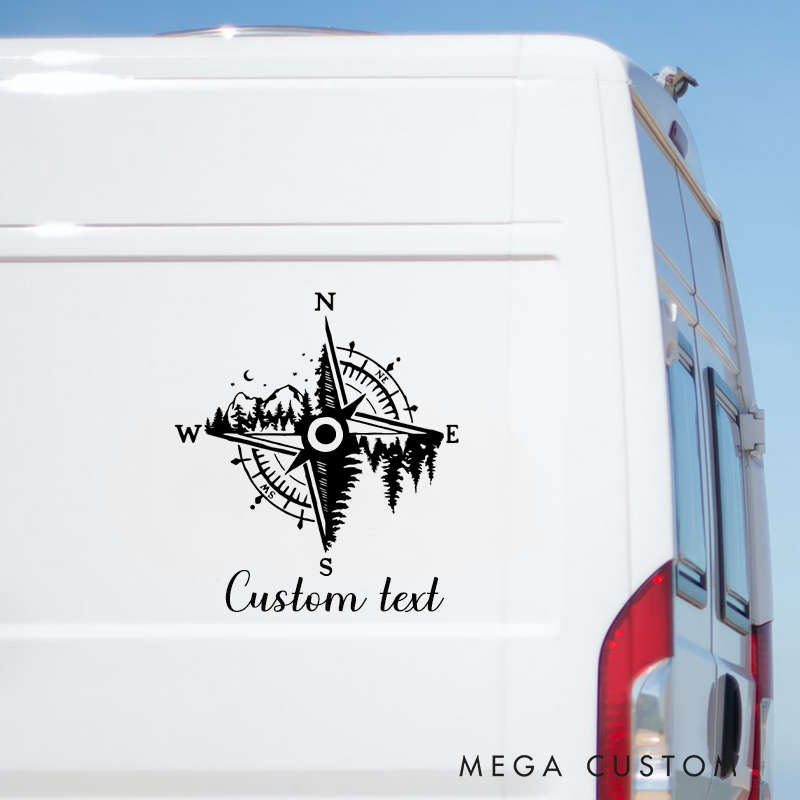 Personalized Mountain Compass Decal Car Decal Van Life Decal Glamping Window Sticker Gift for Outdoor Adventure Lover