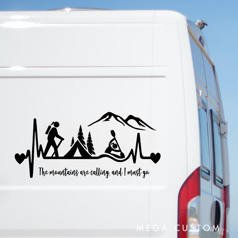 Personalized Hiker Girl Camping Tent Kayak Heartbeat Decal Sticker for Car Window Gift for Outdoor Adventure Lover