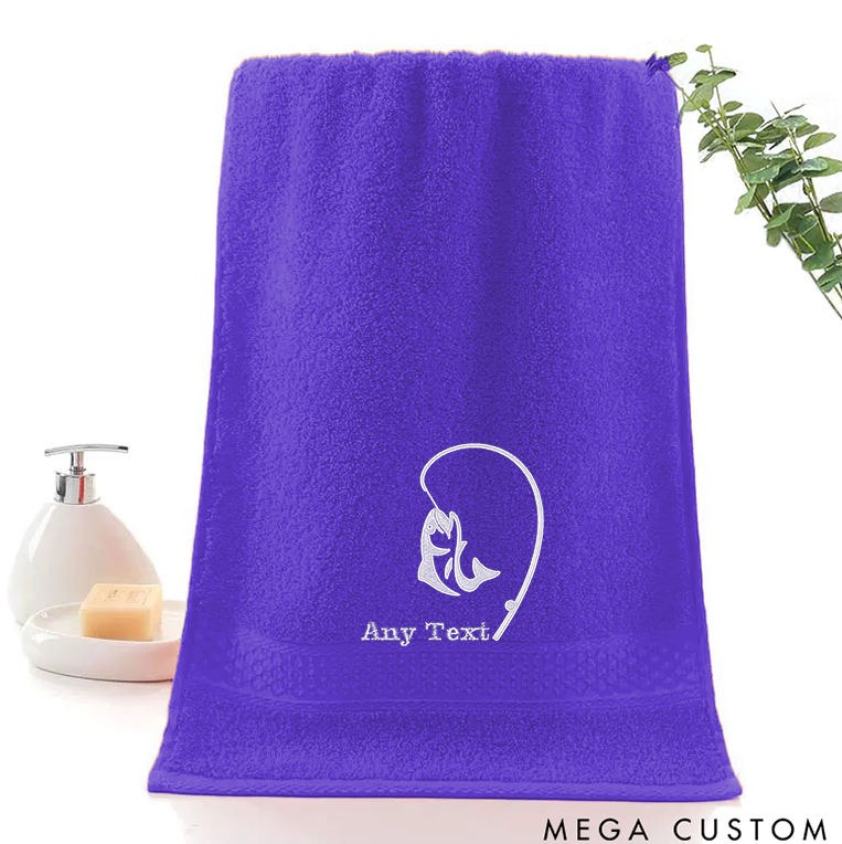 Personalized Fishing Hand Towel with Fish and Hook Pattern Perfect for Fishing Lover and Outdoor Use