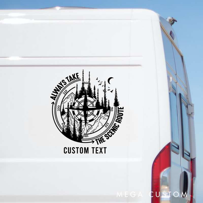 Personalized Scenic Route Rv Door Decal Camper Decal Car Decor Glamping Window Sticker Gift for Outdoor Adventure Lover