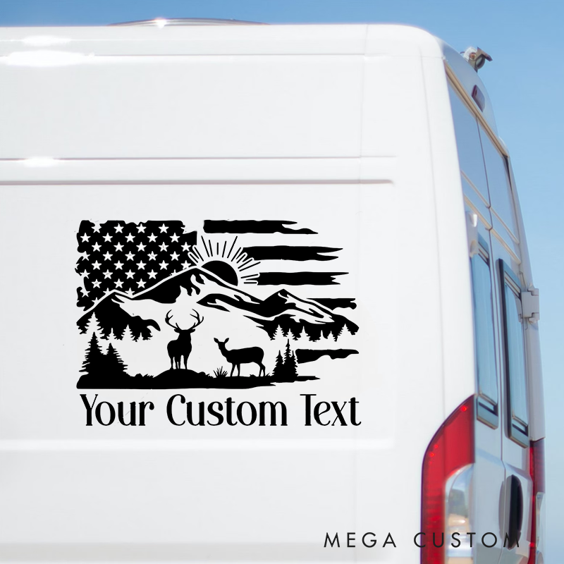 Personalized Family Name Decal Flag Deer Decal Decal for Camper or Fifth Wheel Gift for Outdoor Adventure Lover