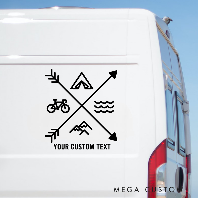 Personalized Adventure Icons Car Decal Adventure Awaits Vinyl Decal Van Camping Sticker Gift for Outdoor Hiking Lover