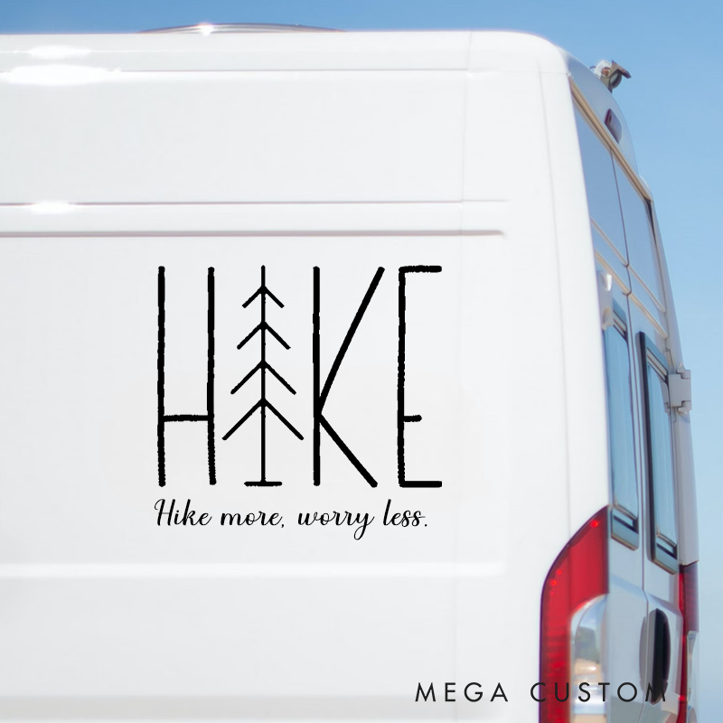 Personalized Hike More Worry Less Car Decal Adventure Vinyl Decal Van Camping Sticker Gift for Outdoor Hiking Lover