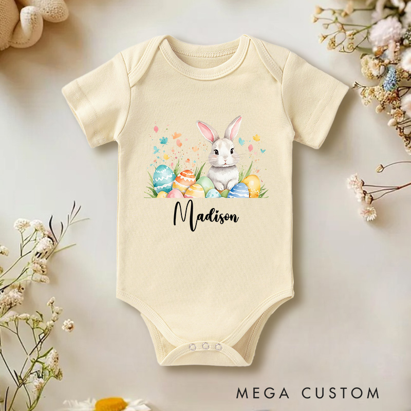 Personalized Baby Onesie Easter Bunny with Colorful Eggs Baby Onesie