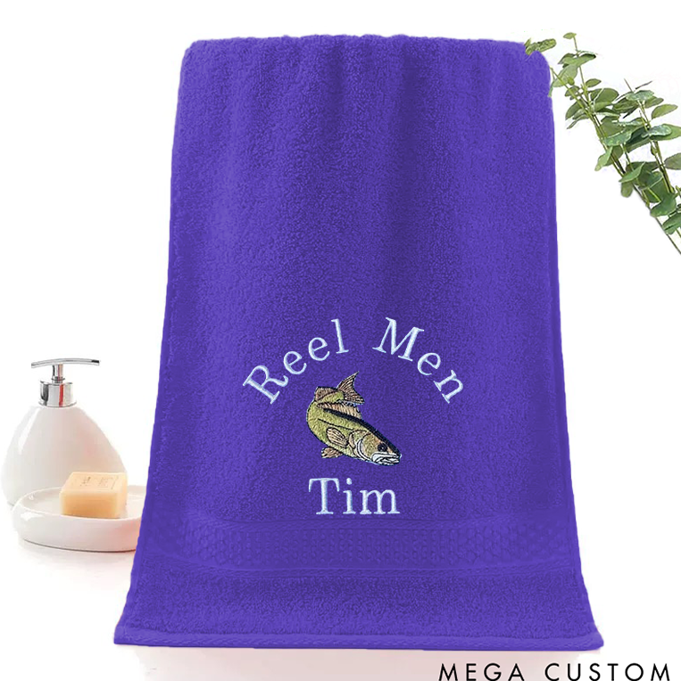Personalized Fishing Hand Towel Reel Men Embroidered Design Fishing Towel Bass Fishing Towel Fisherman Gift Perfect Gift for Fishing Lover