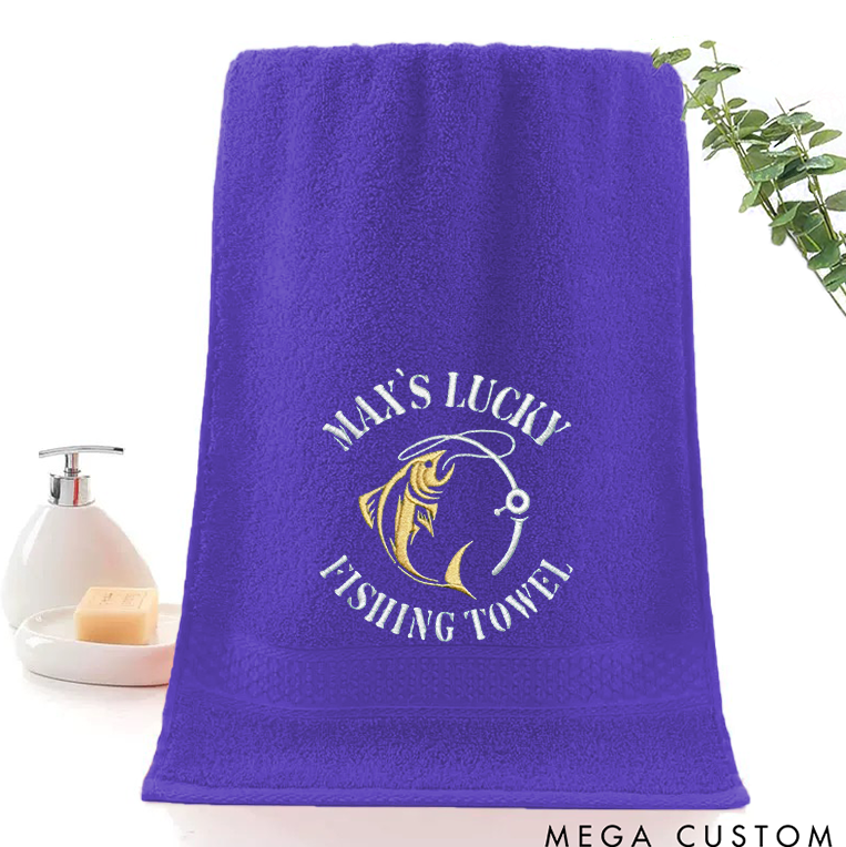 Personalized Fishing Towel Lucky Fishing Towel Embroidered Design Fishing Gift for Fisherman Perfect Gift for Fishing Lover