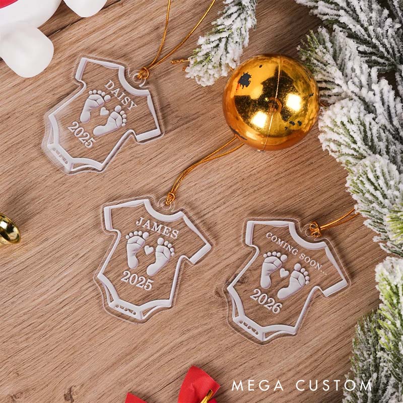 Personalized Baby Bodysuit Pregnancy Announcement Ornament with Text and Year Christmas Tree Home Decor Birthday Gift for New Parents