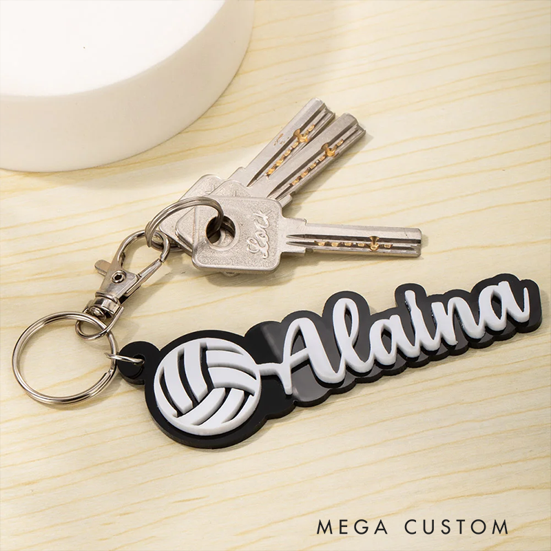Personalized Volleyball Keychain with Custom Name Design