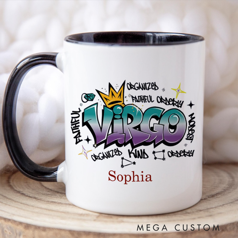 Personalized Zodiac Sign Mug Custom Graffiti Style Horoscope Coffee Cup Custom Astrology Gift Custom Zodiac Mug With Name