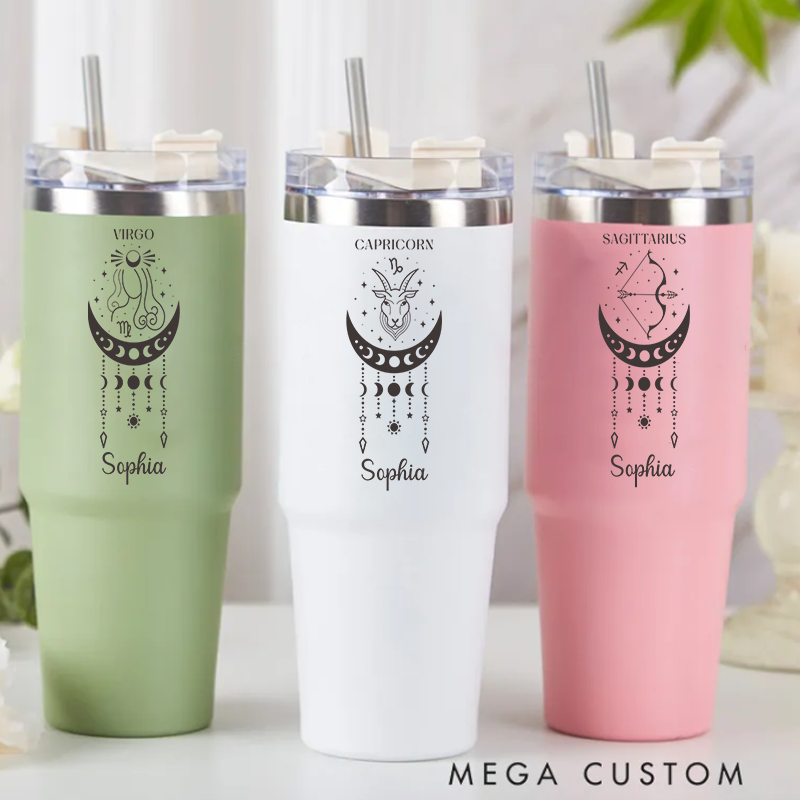 Personalized Zodiac tainless Steel Cup with Straw Custom Insulated Tumbler Custom Astrology Birthday Gift Horoscope Iced Cup