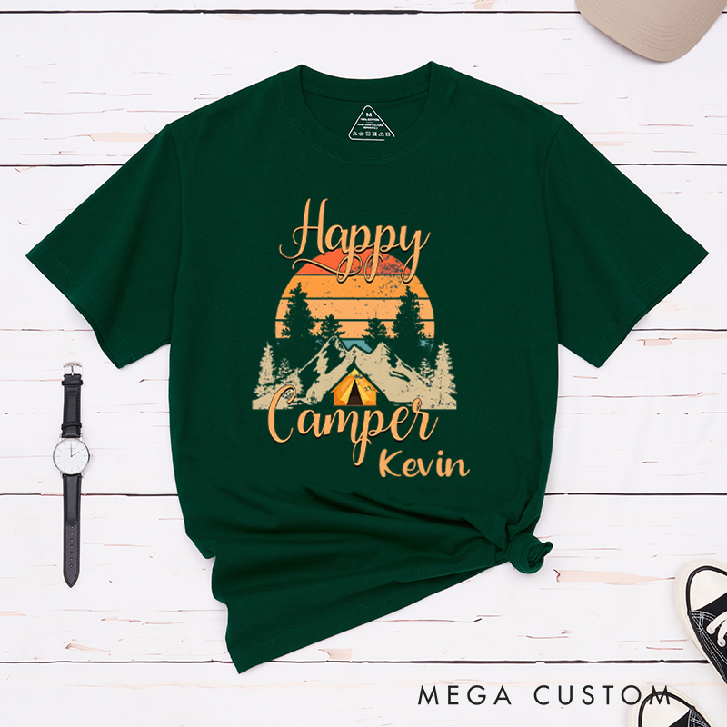 Personalized Happy Camper Hiking Travel T-Shirt Camping Life Nature Lover shirt Gift for Outdoors Adventure