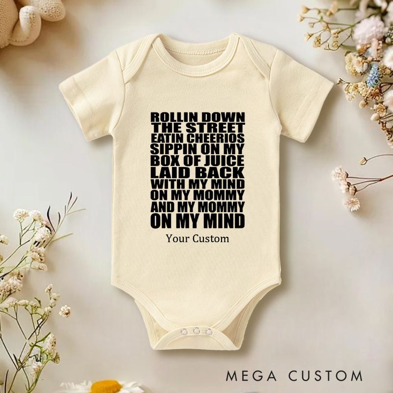 Personalized Rollin Down the Street Eatin Cheerios Fun and Playful Design for Parents and Kids with Humor Baby Onesie