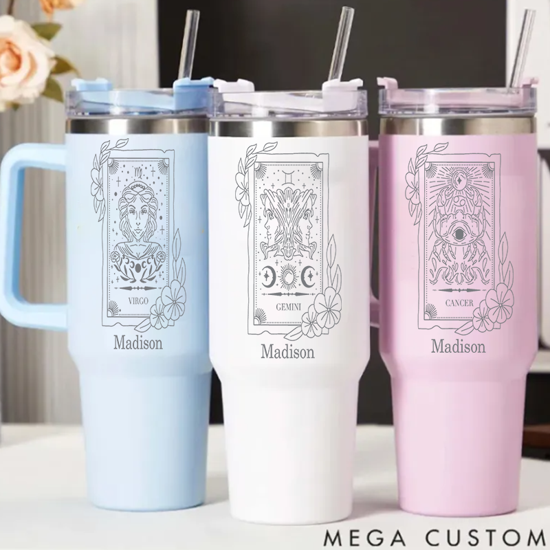 Personalized Zodiac Sign tainless Steel Cup With Straw Custom Insulated Tumbler Zodiac Personalized Birthday Gift Astrology Gift