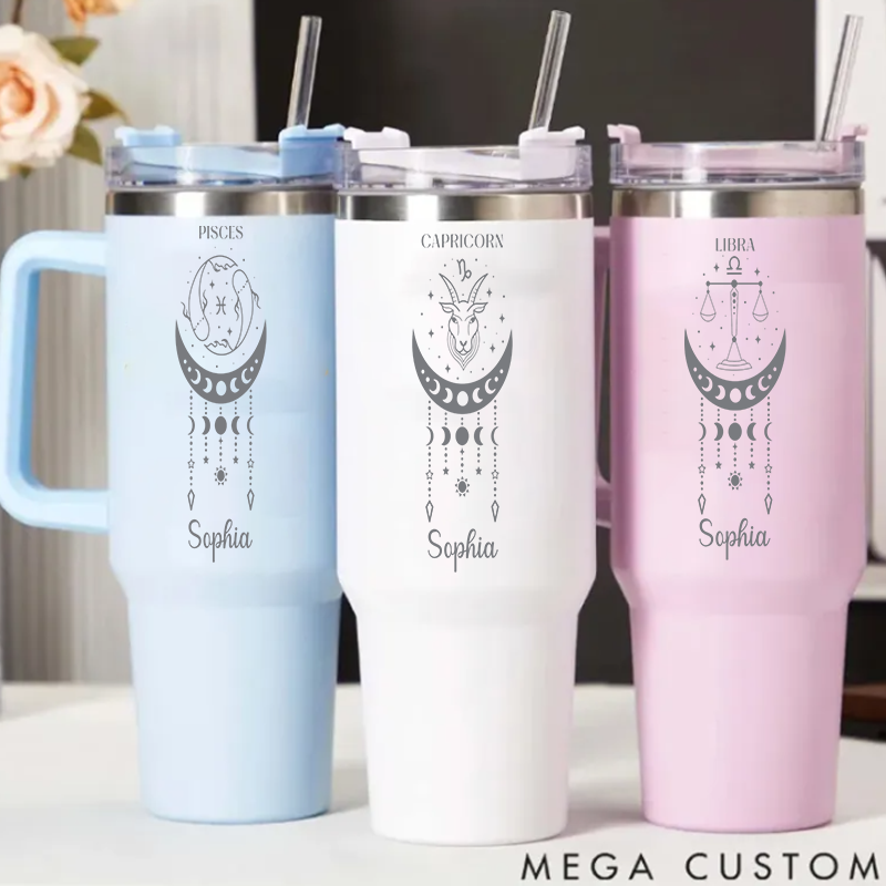 Personalized Zodiac tainless Steel Cup With Straw Custom Insulated Tumbler Custom Astrology Birthday Gift Horoscope Iced Cup