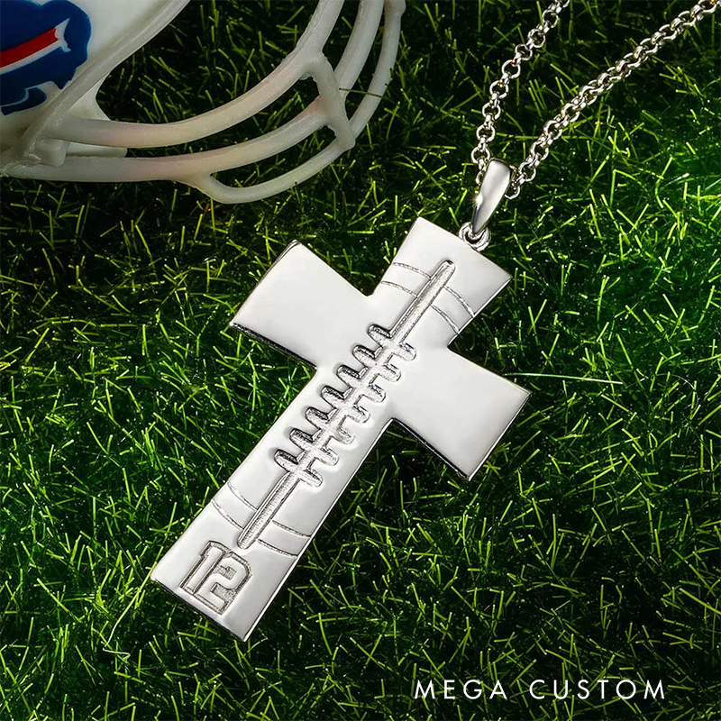 Personalized Football Cross Pendant Necklace with Custom Number Design