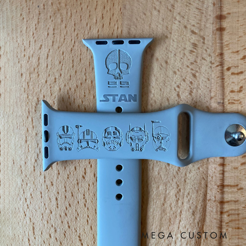 Personalized Engraved Watch Band with Futuristic Helmet and Skull Designs Science Fiction Lover Watch Band Replacement Gift for Geek Nerd Gift for Him