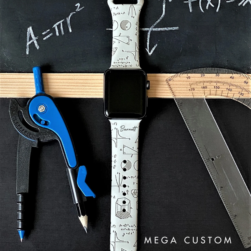Personalized Math Lovers Watch Band Engraved Silicone Science Lover Watchband Replacement Gift for Geek Nerd