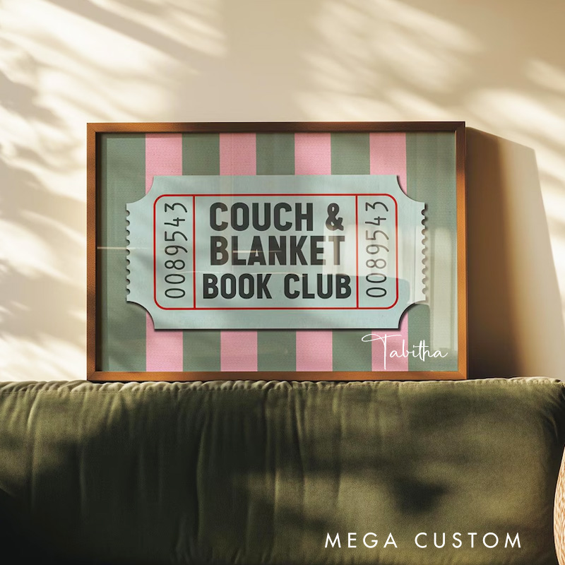 Personalized Vintage Book Club Wall Print with Name Accent Reading Corner Wall Art Library Room Sign Decor Book Lover Gift