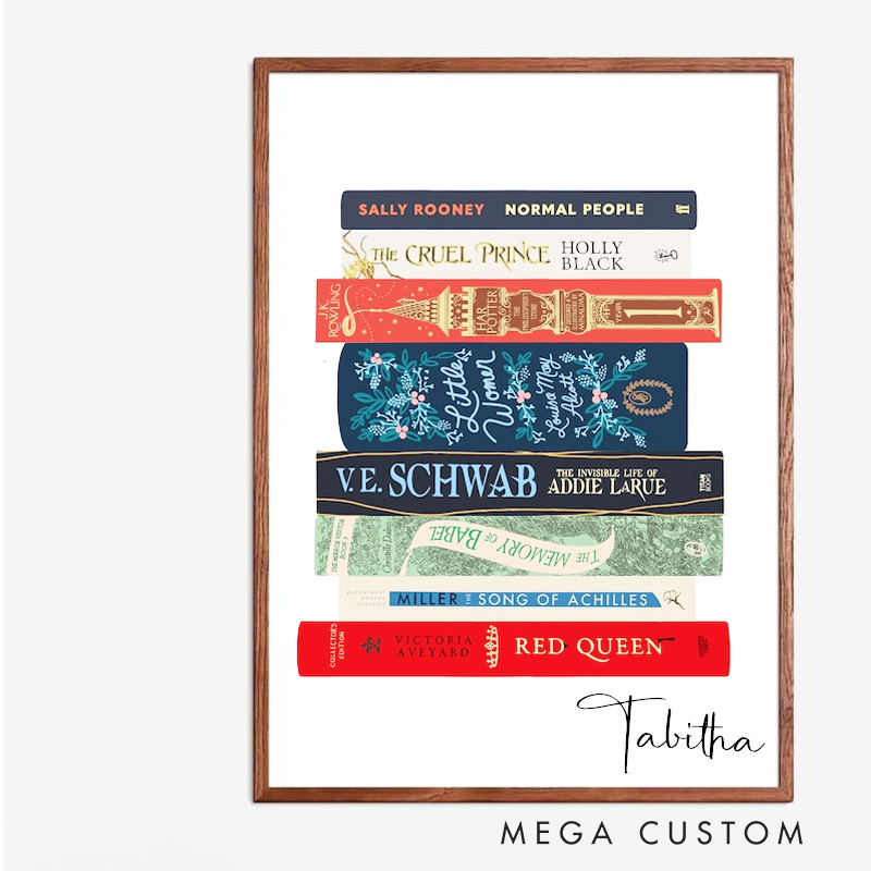 Personalized Book Stack Wall Art with Name Custom Bookish Wall Decor Reading Nook Poster Book Lover Gift Bookish Gift