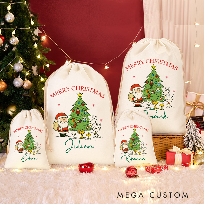 Personalized Vintage Cartoon Family Christmas Sack for Anime Lovers Santa Sack Christmas Gift Bag for Kids