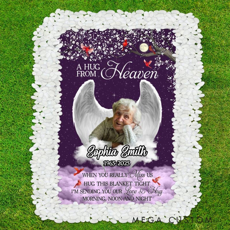 Personalized Memorial Grave Blanket Give A Hug From Heaven Memorial Photo Blanket Custom Photo Waterproof Blanket Remembrance Gift
