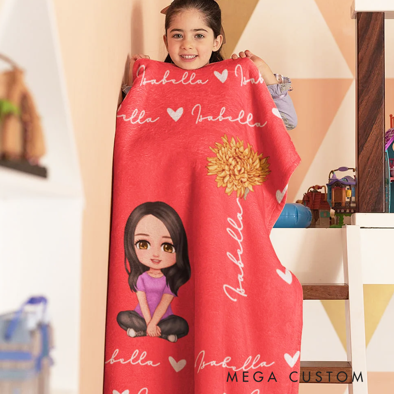 Personalized Blankets with Names Cartoon Character Heart Birth Flower Fleece Blanket for Kids