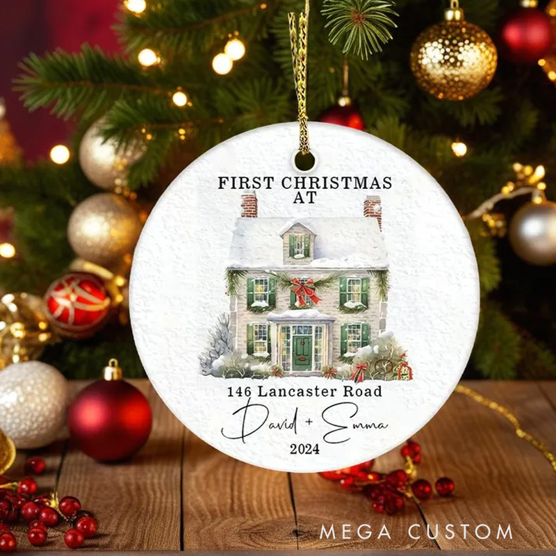 Personalized First Christmas Couple Ornament Couples Home Ornament First Christmas at Address in New Home House Custom House Ornament New Home Ornament
