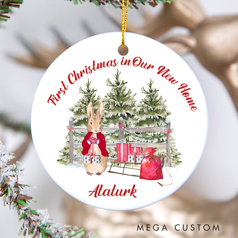 Personalized First Christmas in Our New Home Ornament 2025 Bunny and Christmas Tree Design Custom Holiday Decoration for New Homeowners Keepsake Gift