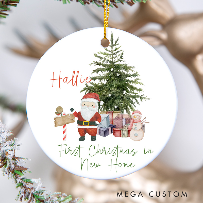 Personalized First Christmas in New Home Ornament 2025 Santa and Christmas Tree Design Custom Holiday Decoration for New Homeowners Festive Keepsake Gift