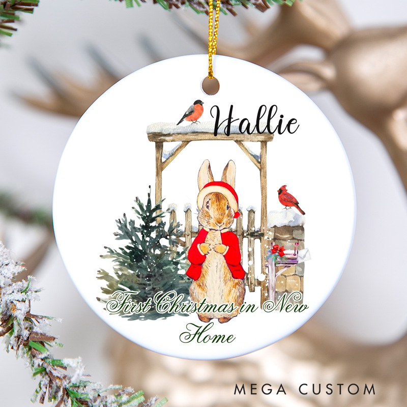 Personalized First Christmas in New Home Ornament 2025 Bunny and Festive Scene Design Custom Holiday Decoration for New Homeowners Memorable Keepsake Gift