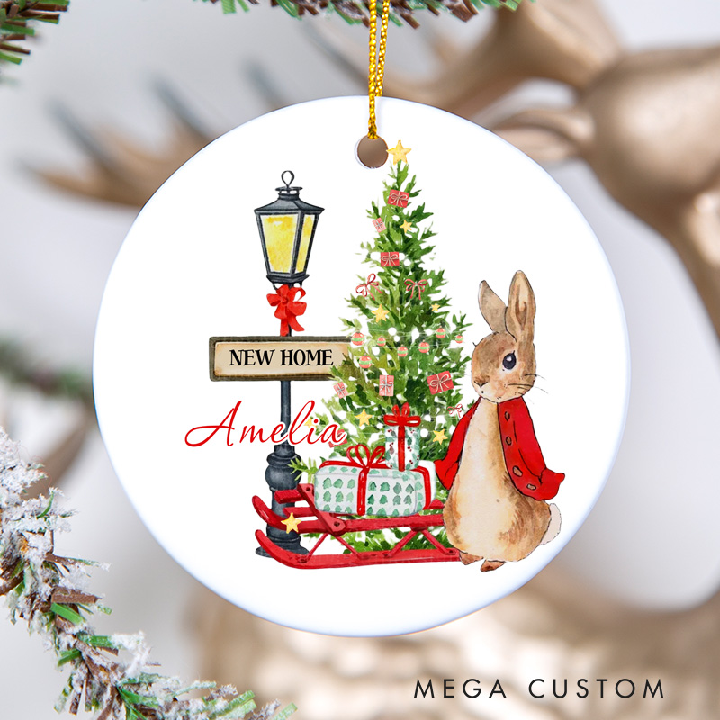 Personalized First Christmas in New Home Ornament 2025 Bunny and Christmas Tree Design Custom Holiday Decoration for New Homeowners Festive Keepsake Gift