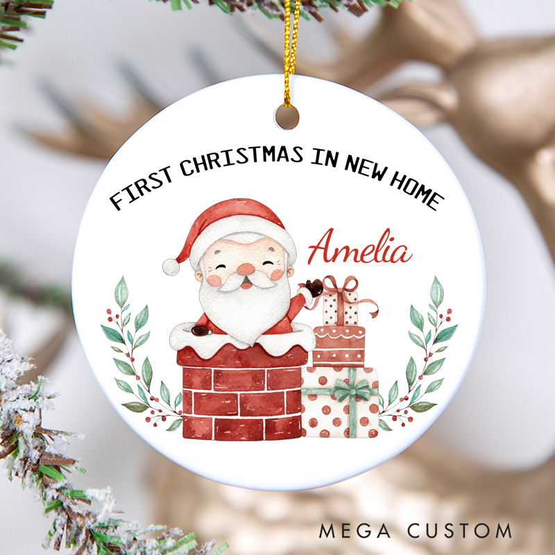 Personalized First Christmas in New Home Ornament 2025 Santa Chimney and Gift Design Custom Holiday Decoration for New Homeowners Festive Keepsake Gift