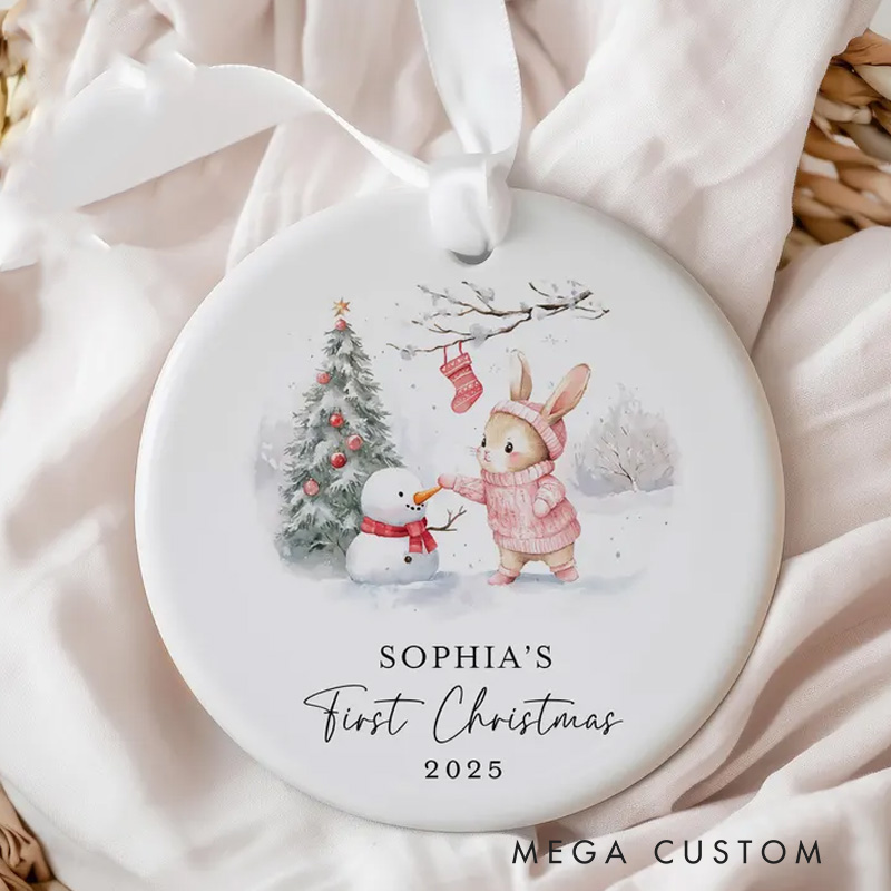 Personalized Baby's First Christmas Ornament with Adorable Animal Design and Name for a Cherished Memory