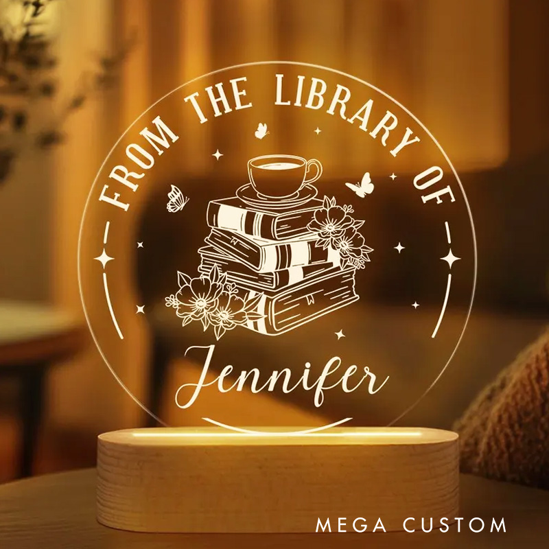 Personalized Name's Library Night Light Custom Librarian Book Flower LED Light Decor with Name Bookish Gift Book Lover Gift